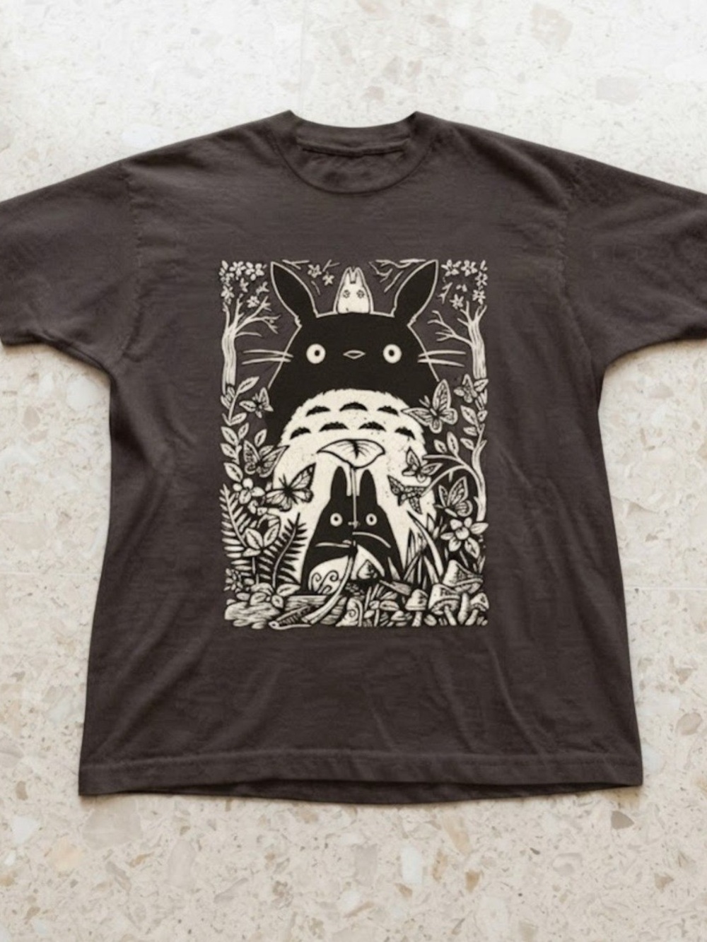 Brown Totoro Ghibli Woodland Art Print Cotton Gildan T-Shirt
